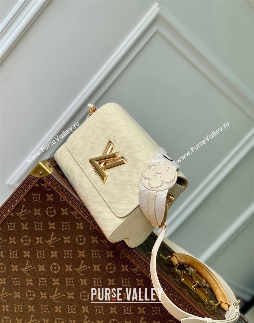 Louis Vuitton Twist MM Bag in Epi Leather with Monogram Flower Strap M24765 White 2024 (KI-240626003)