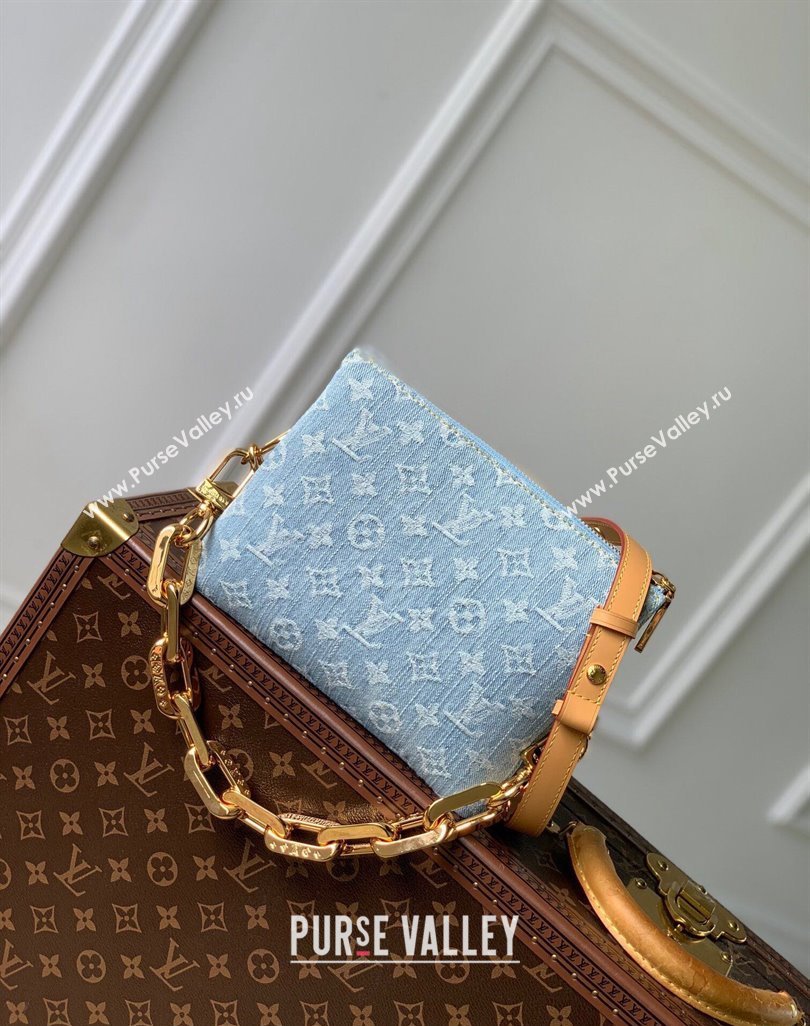 Louis Vuitton Coussin BB Bag in Washed Blue Monogram Denim 100% GOTS-certified Cotton M11401 2024 (KI-240626050)