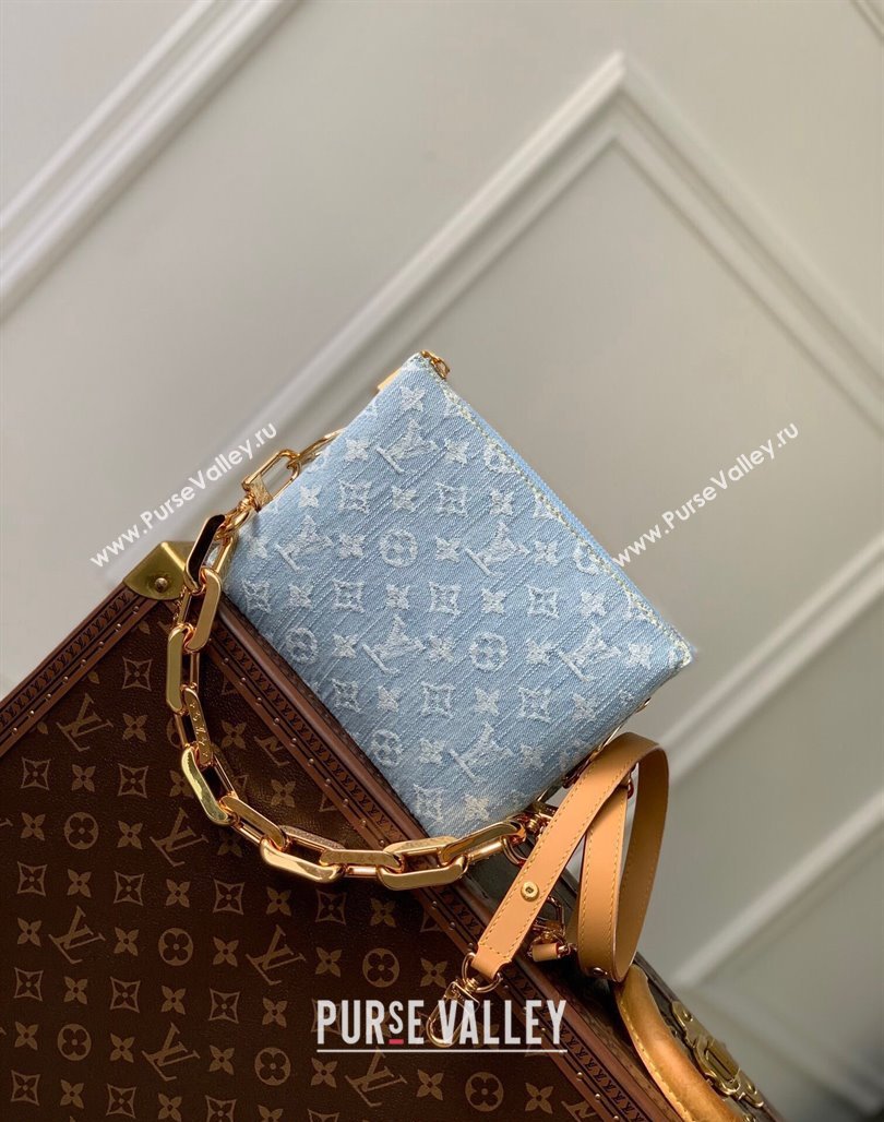 Louis Vuitton Coussin BB Bag in Washed Blue Monogram Denim 100% GOTS-certified Cotton M11401 2024 (KI-240626050)