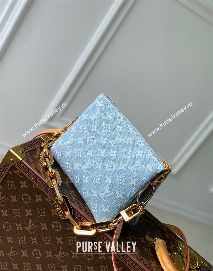 Louis Vuitton Coussin BB Bag in Washed Blue Monogram Denim 100% GOTS-certified Cotton M11401 2024 (KI-240626050)