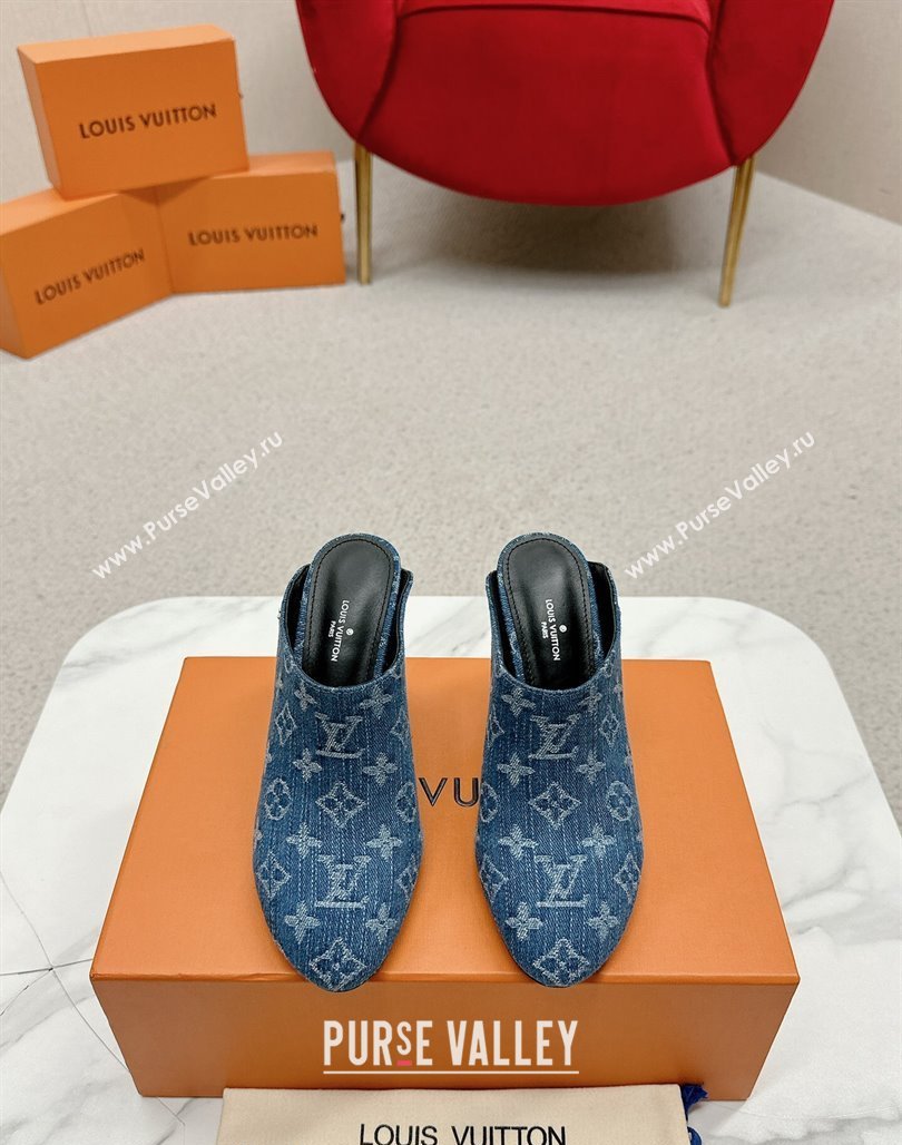 Louis Vuitton Silhouette Closed Heel Mules 8.5cm in Blue Denim 2024 (MD-240703073)