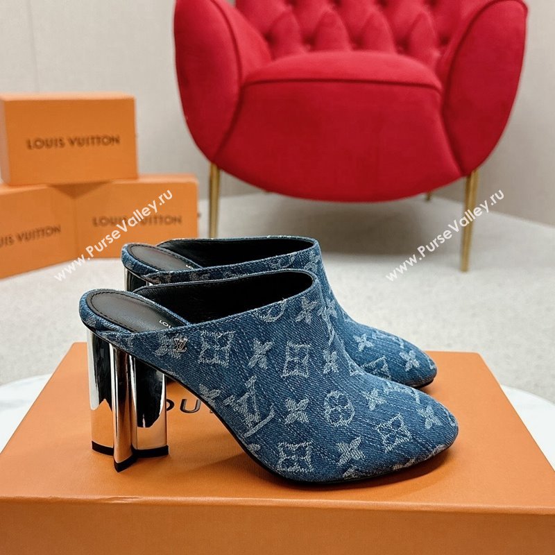 Louis Vuitton Silhouette Closed Heel Mules 8.5cm in Blue Denim 2024 (MD-240703073)