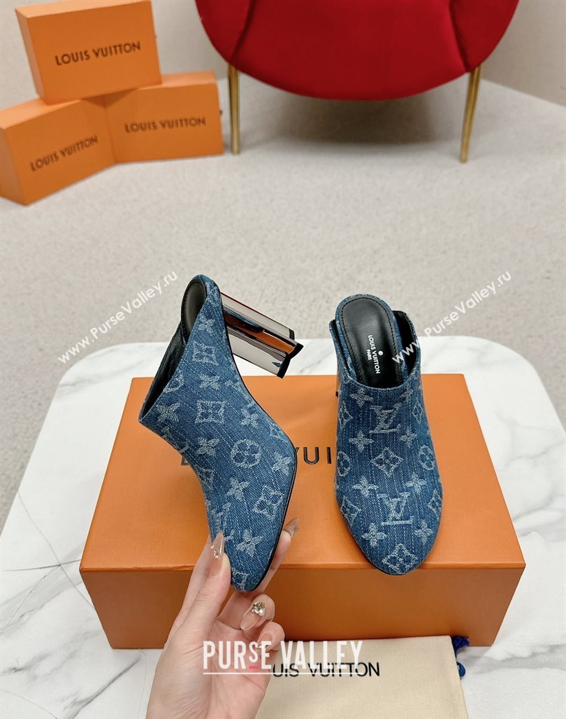 Louis Vuitton Silhouette Closed Heel Mules 8.5cm in Blue Denim 2024 (MD-240703073)