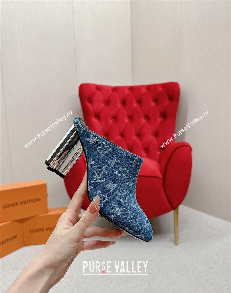 Louis Vuitton Silhouette Closed Heel Mules 8.5cm in Blue Denim 2024 (MD-240703073)