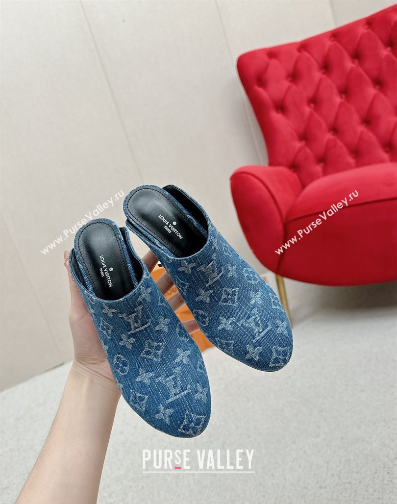 Louis Vuitton Silhouette Closed Heel Mules 8.5cm in Blue Denim 2024 (MD-240703073)