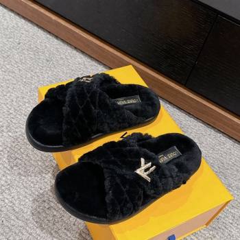 Louis Vuitton LV Bliss Comfort Flat Slides Sandals in Wool Black 2024 0703 (SS-240703080)