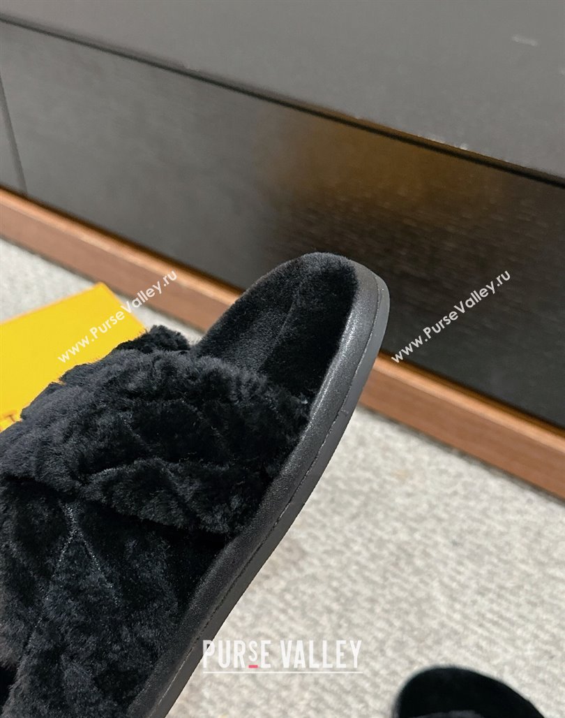 Louis Vuitton LV Bliss Comfort Flat Slides Sandals in Wool Black 2024 0703 (SS-240703080)