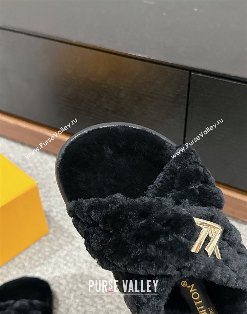 Louis Vuitton LV Bliss Comfort Flat Slides Sandals in Wool Black 2024 0703 (SS-240703080)