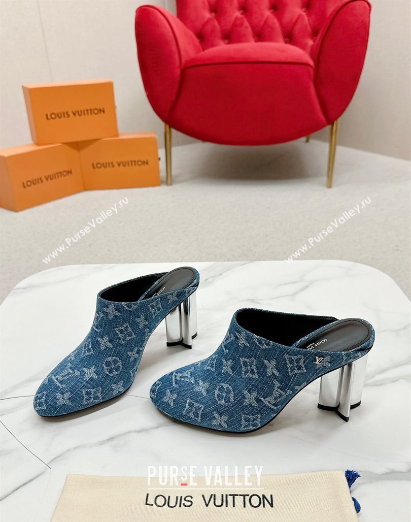 Louis Vuitton Silhouette Closed Heel Mules 8.5cm in Blue Denim 2024 (MD-240703073)