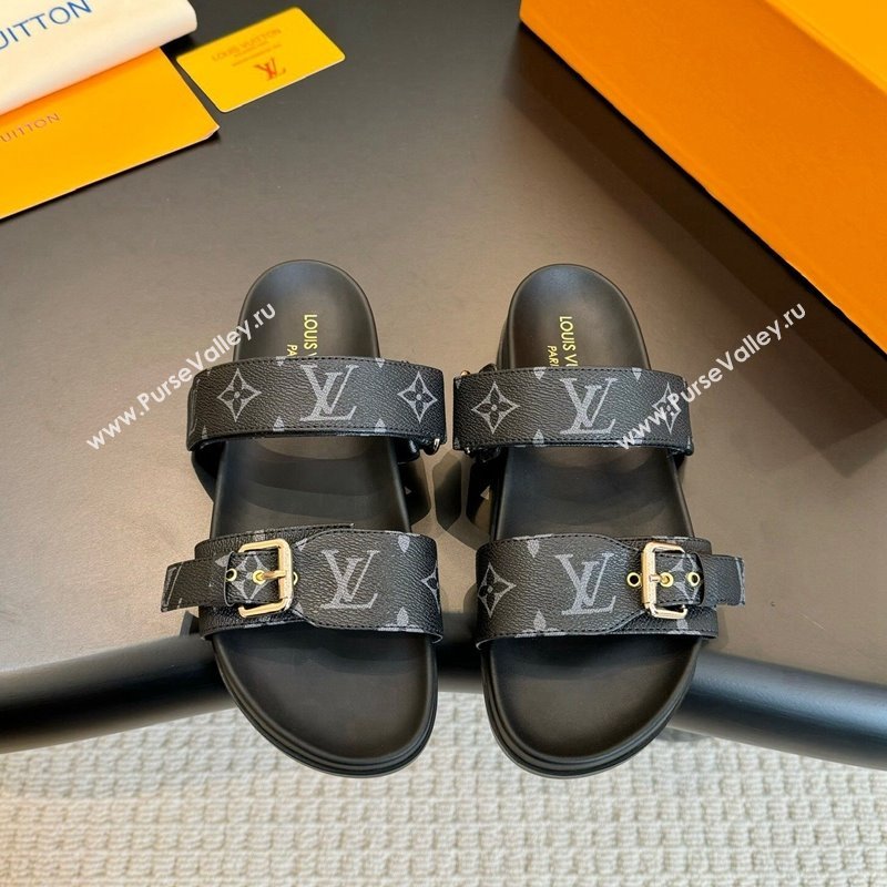 Louis Vuitton Bom Dia Flat Comfort Slides Sandals in Monogram Canvas Black 2024 0703 (MD-240703083)