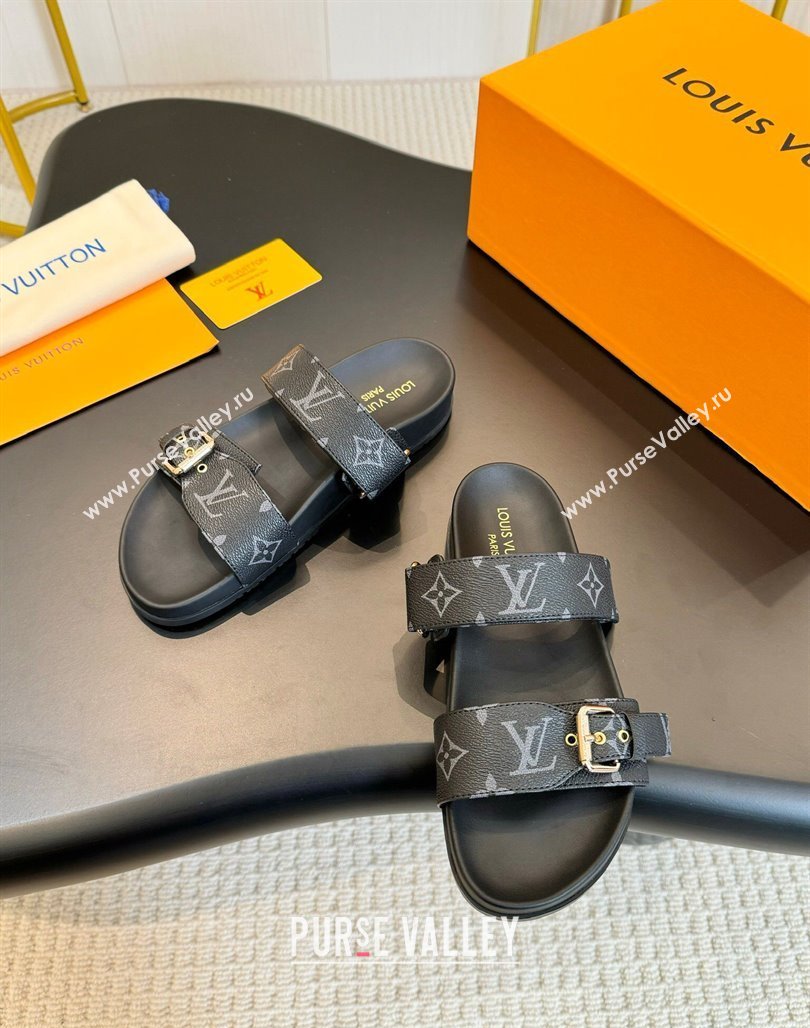 Louis Vuitton Bom Dia Flat Comfort Slides Sandals in Monogram Canvas Black 2024 0703 (MD-240703083)