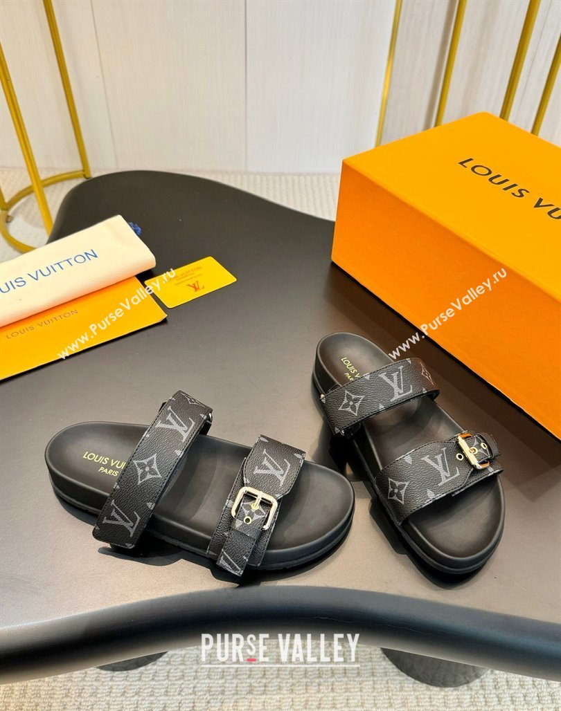 Louis Vuitton Bom Dia Flat Comfort Slides Sandals in Monogram Canvas Black 2024 0703 (MD-240703083)