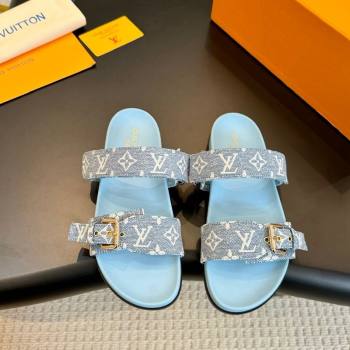 Louis Vuitton Bom Dia Flat Comfort Slides Sandals in Monogram Denim Pale Blue 2024 0703 (MD-240703084)