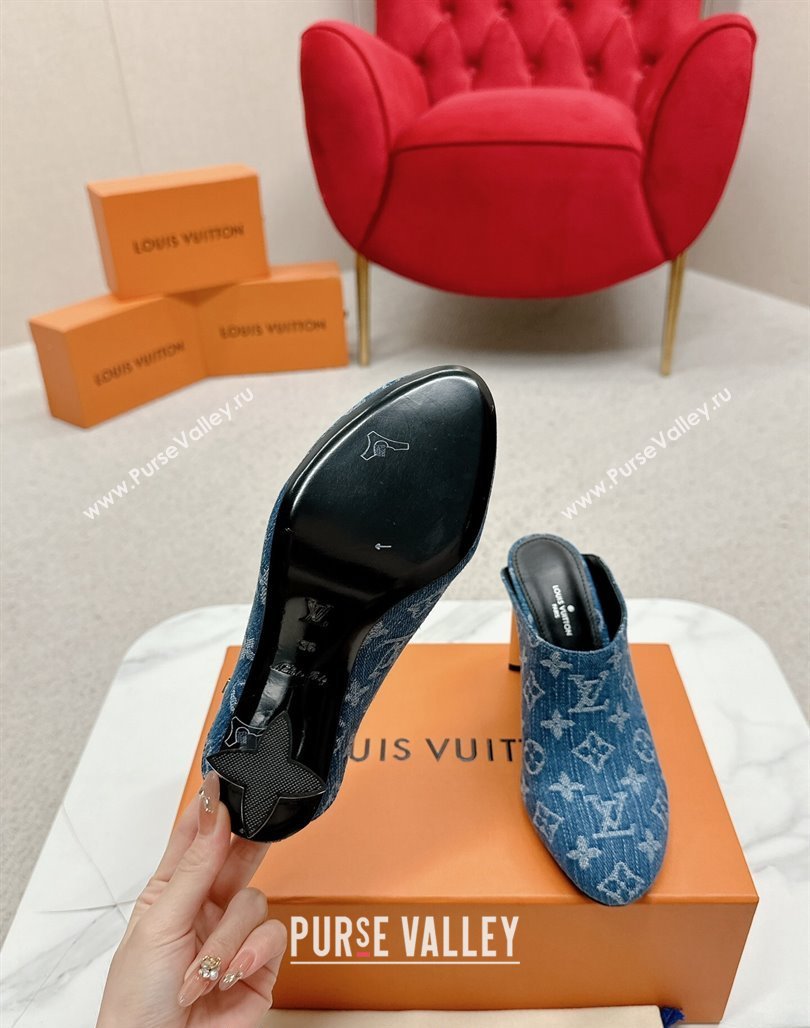 Louis Vuitton Silhouette Closed Heel Mules 8.5cm in Blue Denim 2024 (MD-240703073)