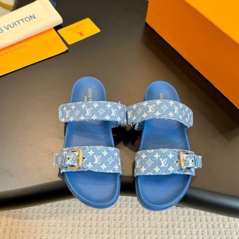 Louis Vuitton Bom Dia Flat Comfort Slides Sandals in Monogram Denim Light Blue 2024 0703 (MD-240703085)