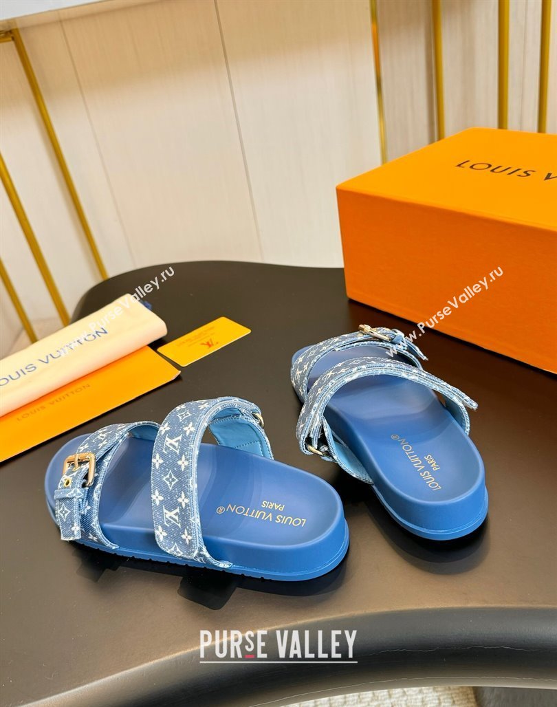 Louis Vuitton Bom Dia Flat Comfort Slides Sandals in Monogram Denim Light Blue 2024 0703 (MD-240703085)