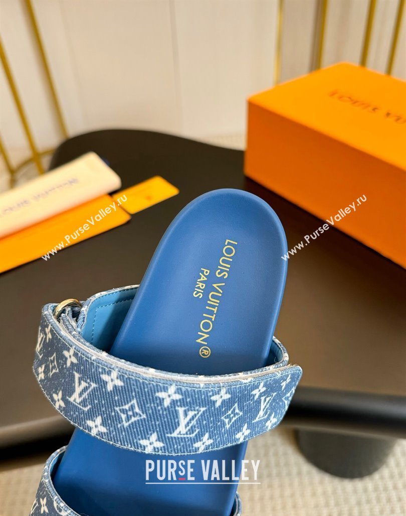 Louis Vuitton Bom Dia Flat Comfort Slides Sandals in Monogram Denim Light Blue 2024 0703 (MD-240703085)