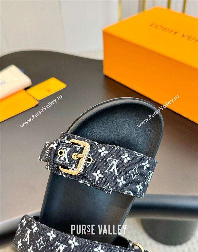 Louis Vuitton Bom Dia Flat Comfort Slides Sandals in Monogram Denim Black 2024 0703 (MD-240703086)