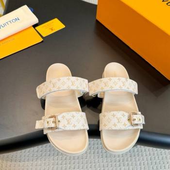 Louis Vuitton Bom Dia Flat Comfort Slides Sandals in Monogram Denim Light Beige 2024 0703 (MD-240703087)