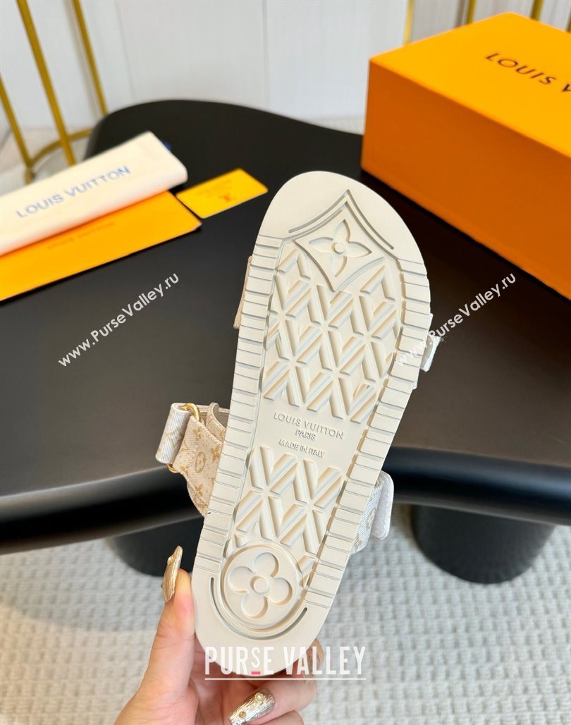 Louis Vuitton Bom Dia Flat Comfort Slides Sandals in Monogram Denim Light Beige 2024 0703 (MD-240703087)