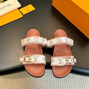Louis Vuitton Bom Dia Flat Comfort Slides Sandals in Embroidered Straw White/Orange 2024 (MD-240703090)