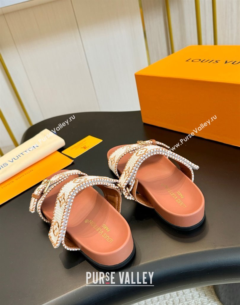 Louis Vuitton Bom Dia Flat Comfort Slides Sandals in Embroidered Straw White/Orange 2024 (MD-240703090)