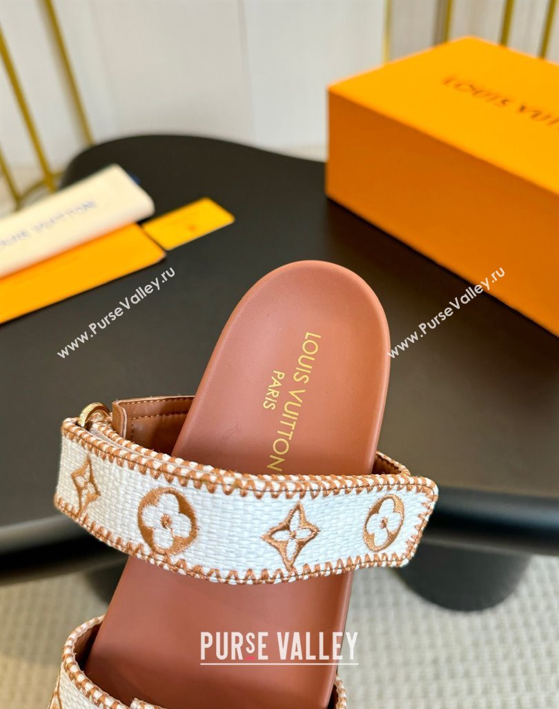 Louis Vuitton Bom Dia Flat Comfort Slides Sandals in Embroidered Straw White/Orange 2024 (MD-240703090)