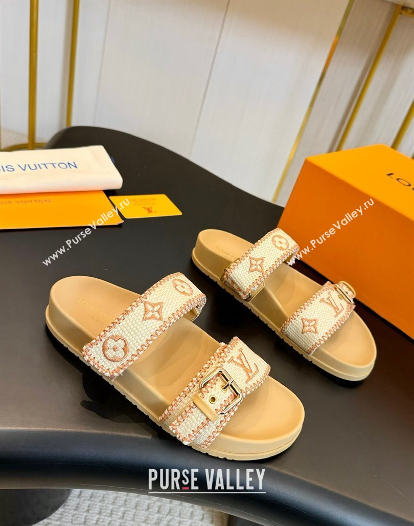 Louis Vuitton Bom Dia Flat Comfort Slides Sandals in Embroidered Straw Beige 2024 (MD-240703091)