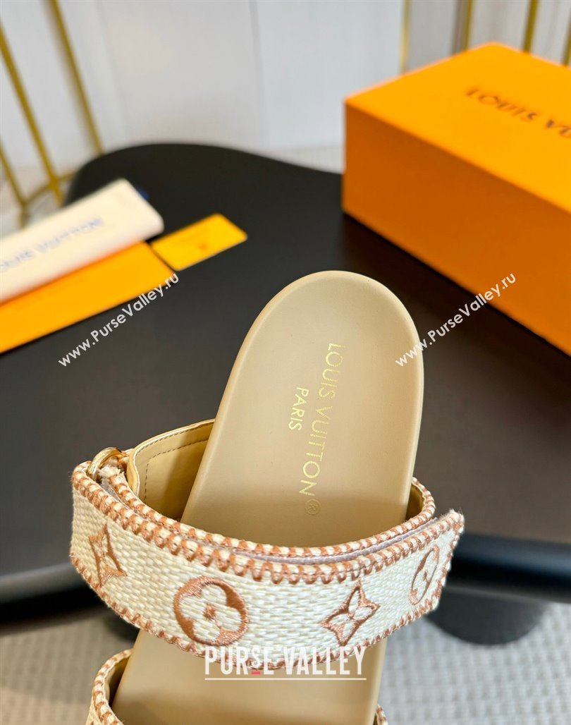 Louis Vuitton Bom Dia Flat Comfort Slides Sandals in Embroidered Straw Beige 2024 (MD-240703091)