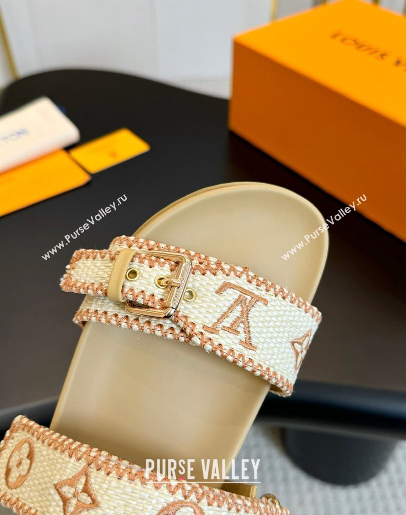 Louis Vuitton Bom Dia Flat Comfort Slides Sandals in Embroidered Straw Beige 2024 (MD-240703091)