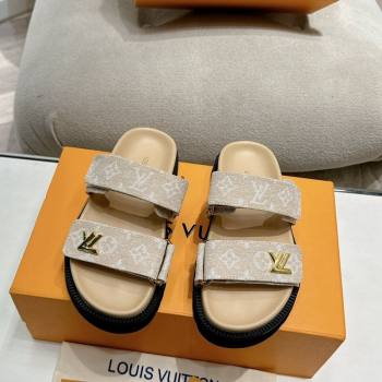 Louis Vuitton Bom V Sunset Flat Comfort Slides Sandal in Denim Beige 2024 0703 (MD-240703092)
