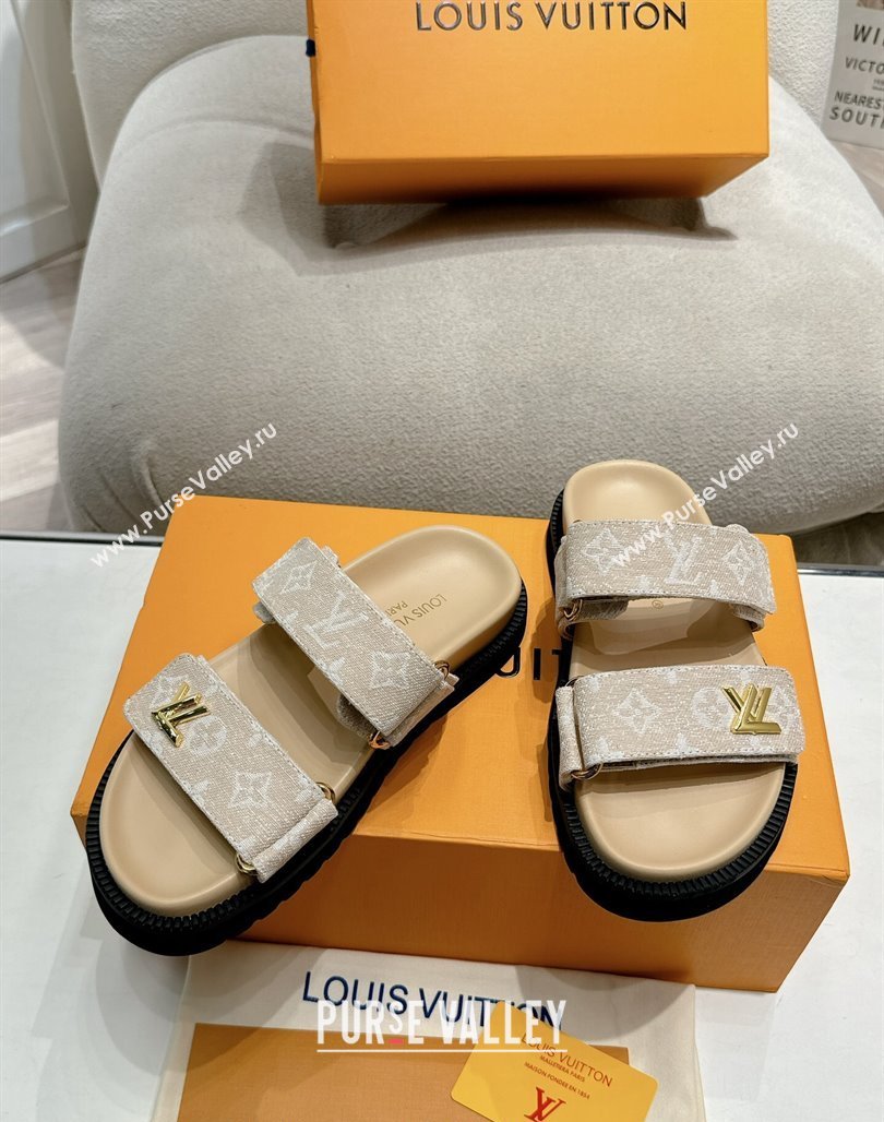 Louis Vuitton Bom V Sunset Flat Comfort Slides Sandal in Denim Beige 2024 0703 (MD-240703092)