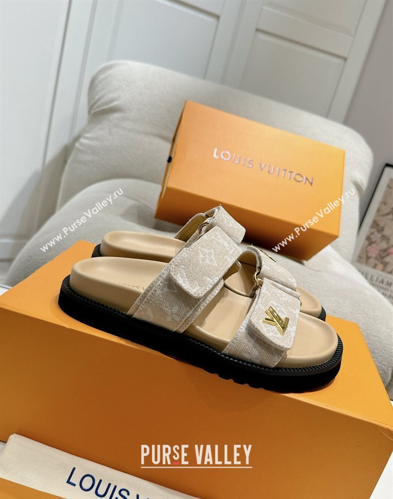 Louis Vuitton Bom V Sunset Flat Comfort Slides Sandal in Denim Beige 2024 0703 (MD-240703092)