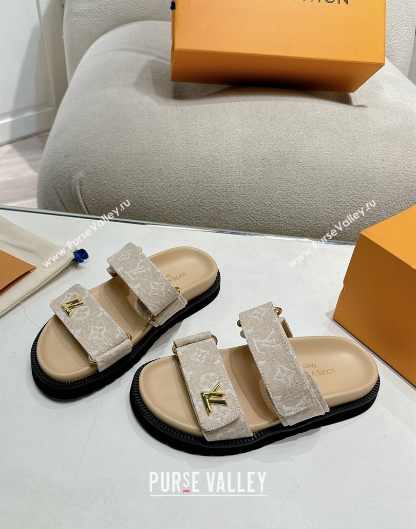 Louis Vuitton Bom V Sunset Flat Comfort Slides Sandal in Denim Beige 2024 0703 (MD-240703092)