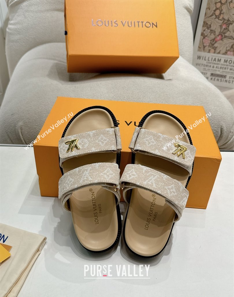 Louis Vuitton Bom V Sunset Flat Comfort Slides Sandal in Denim Beige 2024 0703 (MD-240703092)