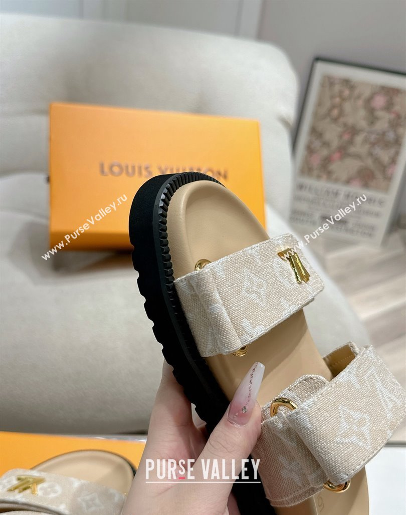 Louis Vuitton Bom V Sunset Flat Comfort Slides Sandal in Denim Beige 2024 0703 (MD-240703092)