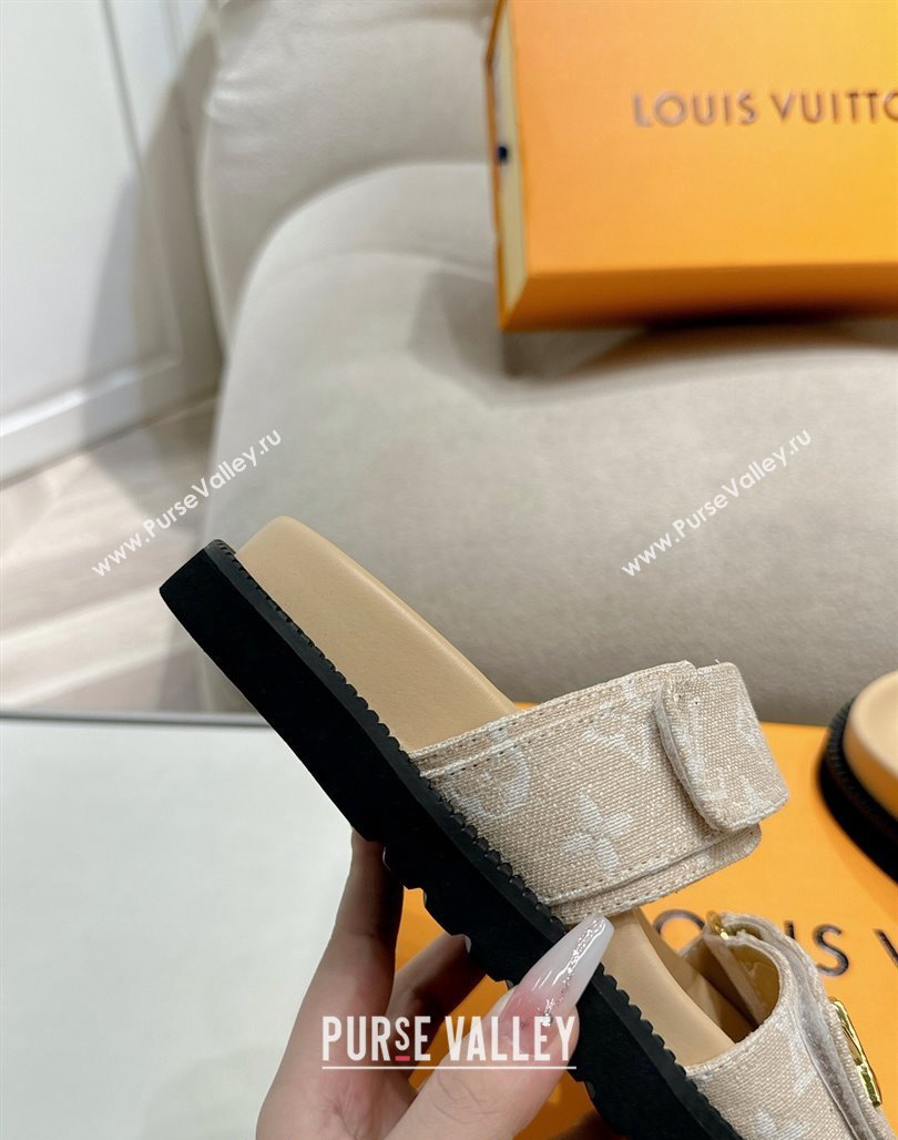 Louis Vuitton Bom V Sunset Flat Comfort Slides Sandal in Denim Beige 2024 0703 (MD-240703092)