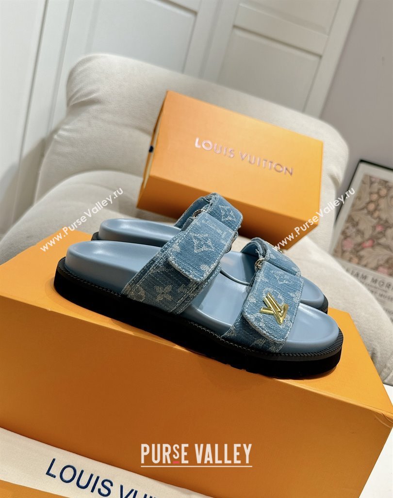 Louis Vuitton Bom V Sunset Flat Comfort Slides Sandal in Denim Blue 2024 0703 (MD-240703093)