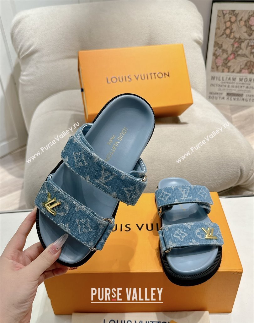 Louis Vuitton Bom V Sunset Flat Comfort Slides Sandal in Denim Blue 2024 0703 (MD-240703093)