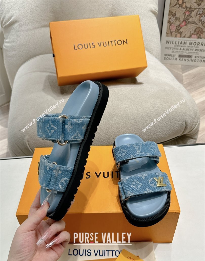 Louis Vuitton Bom V Sunset Flat Comfort Slides Sandal in Denim Blue 2024 0703 (MD-240703093)