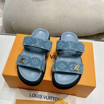 Louis Vuitton Bom V Sunset Flat Comfort Slides Sandal in Denim Blue 2024 0703 (MD-240703093)