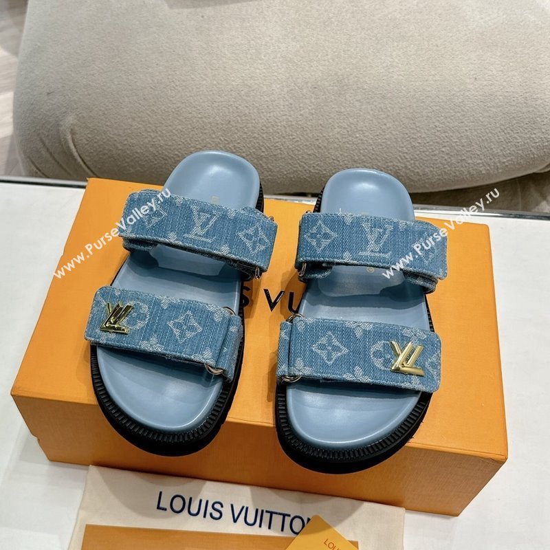 Louis Vuitton Bom V Sunset Flat Comfort Slides Sandal in Denim Blue 2024 0703 (MD-240703093)