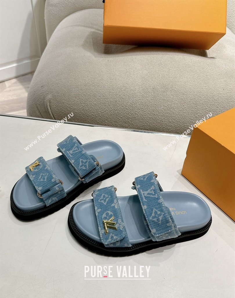 Louis Vuitton Bom V Sunset Flat Comfort Slides Sandal in Denim Blue 2024 0703 (MD-240703093)