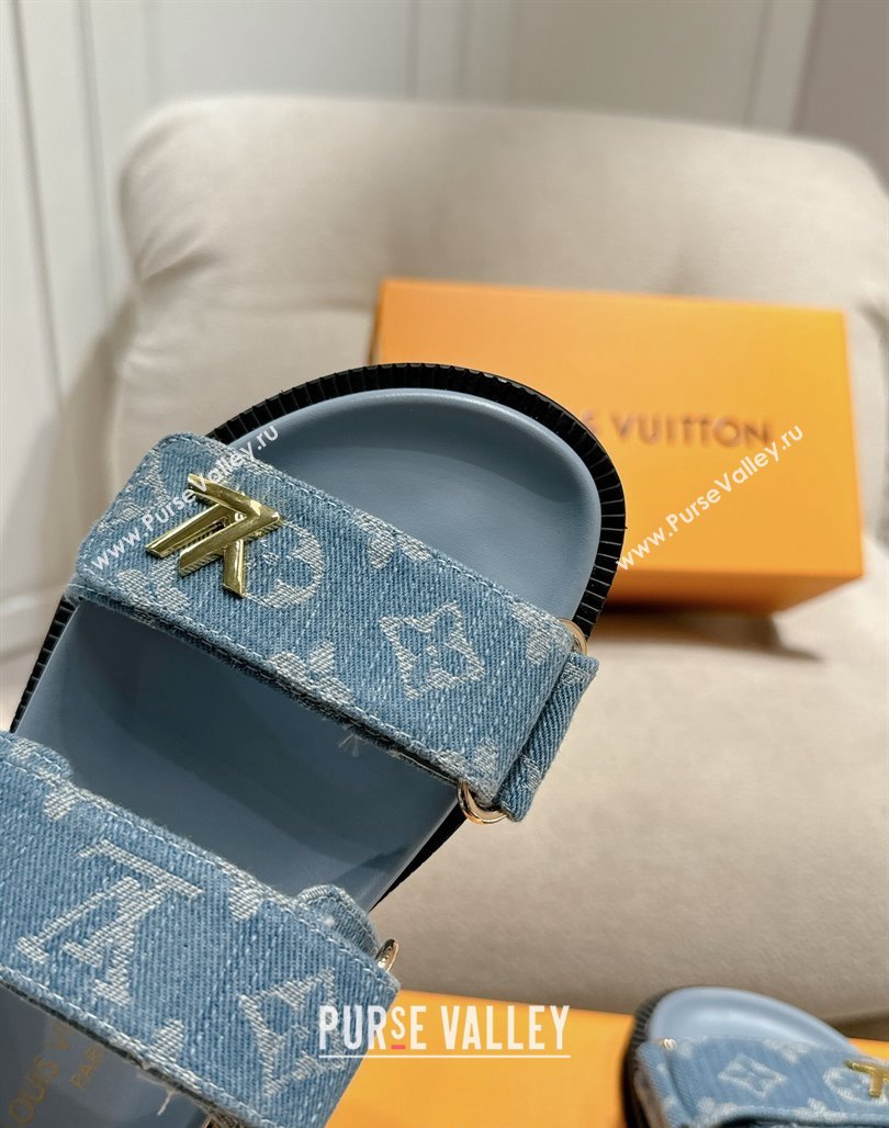 Louis Vuitton Bom V Sunset Flat Comfort Slides Sandal in Denim Blue 2024 0703 (MD-240703093)