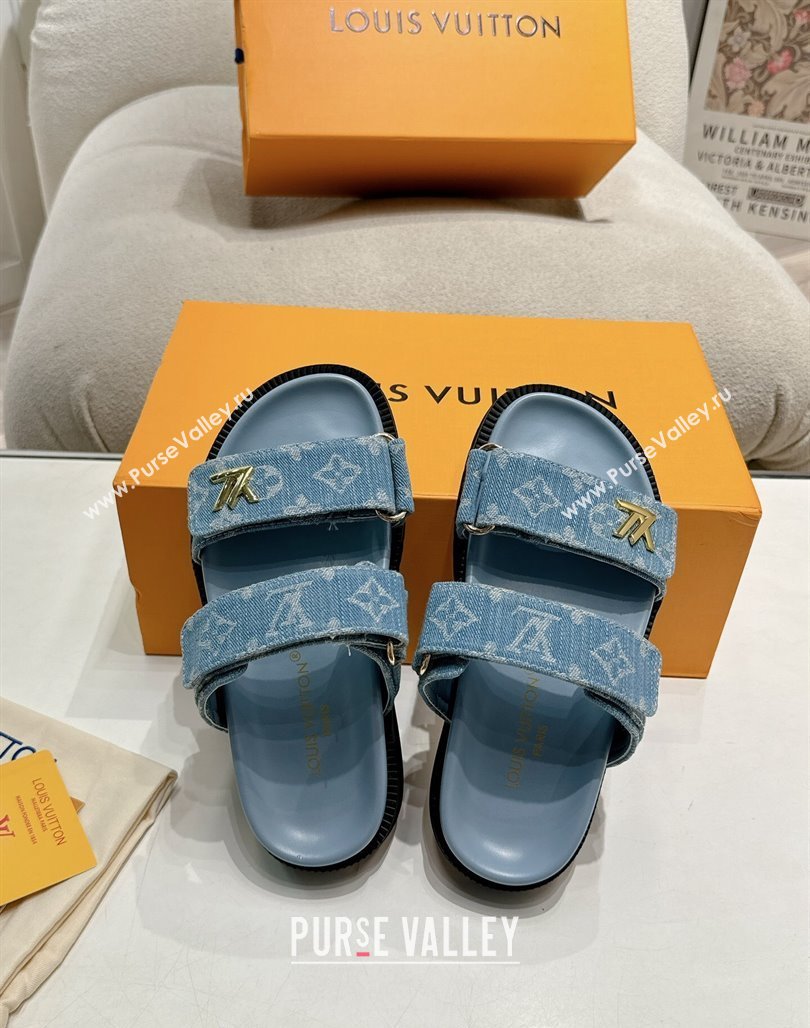 Louis Vuitton Bom V Sunset Flat Comfort Slides Sandal in Denim Blue 2024 0703 (MD-240703093)