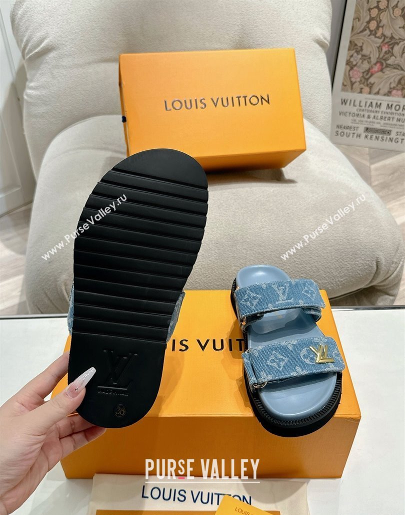 Louis Vuitton Bom V Sunset Flat Comfort Slides Sandal in Denim Blue 2024 0703 (MD-240703093)