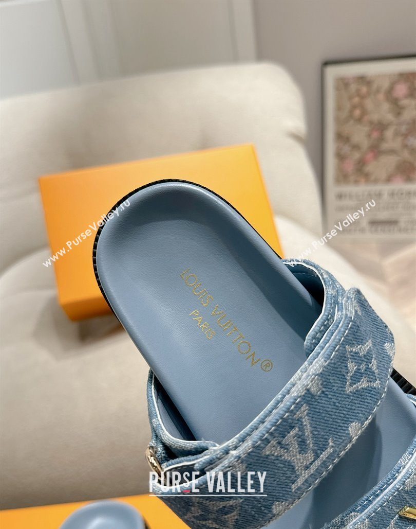 Louis Vuitton Bom V Sunset Flat Comfort Slides Sandal in Denim Blue 2024 0703 (MD-240703093)