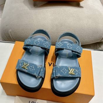 Louis Vuitton Bom V Sunset Flat Comfort Sandals in Monogram Denim Blue 2024 0703 (MD-240703094)