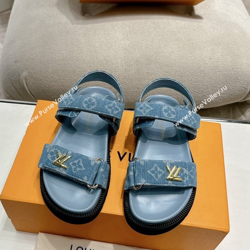 Louis Vuitton Bom V Sunset Flat Comfort Sandals in Monogram Denim Blue 2024 0703 (MD-240703094)