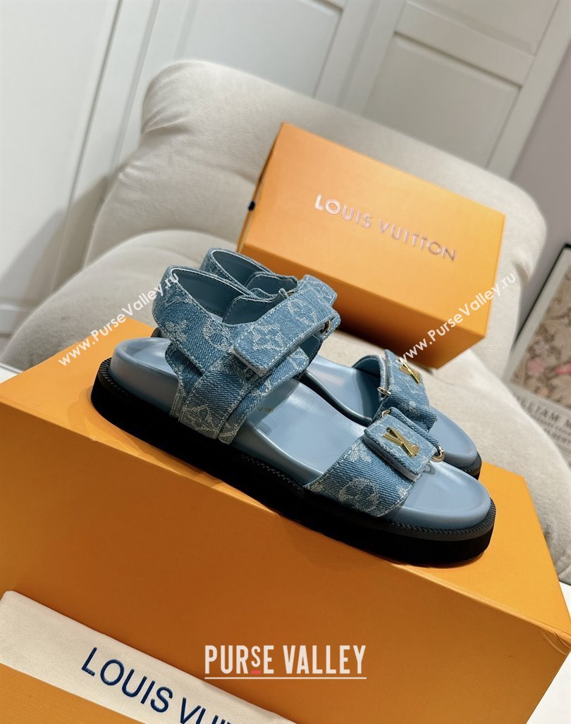 Louis Vuitton Bom V Sunset Flat Comfort Sandals in Monogram Denim Blue 2024 0703 (MD-240703094)